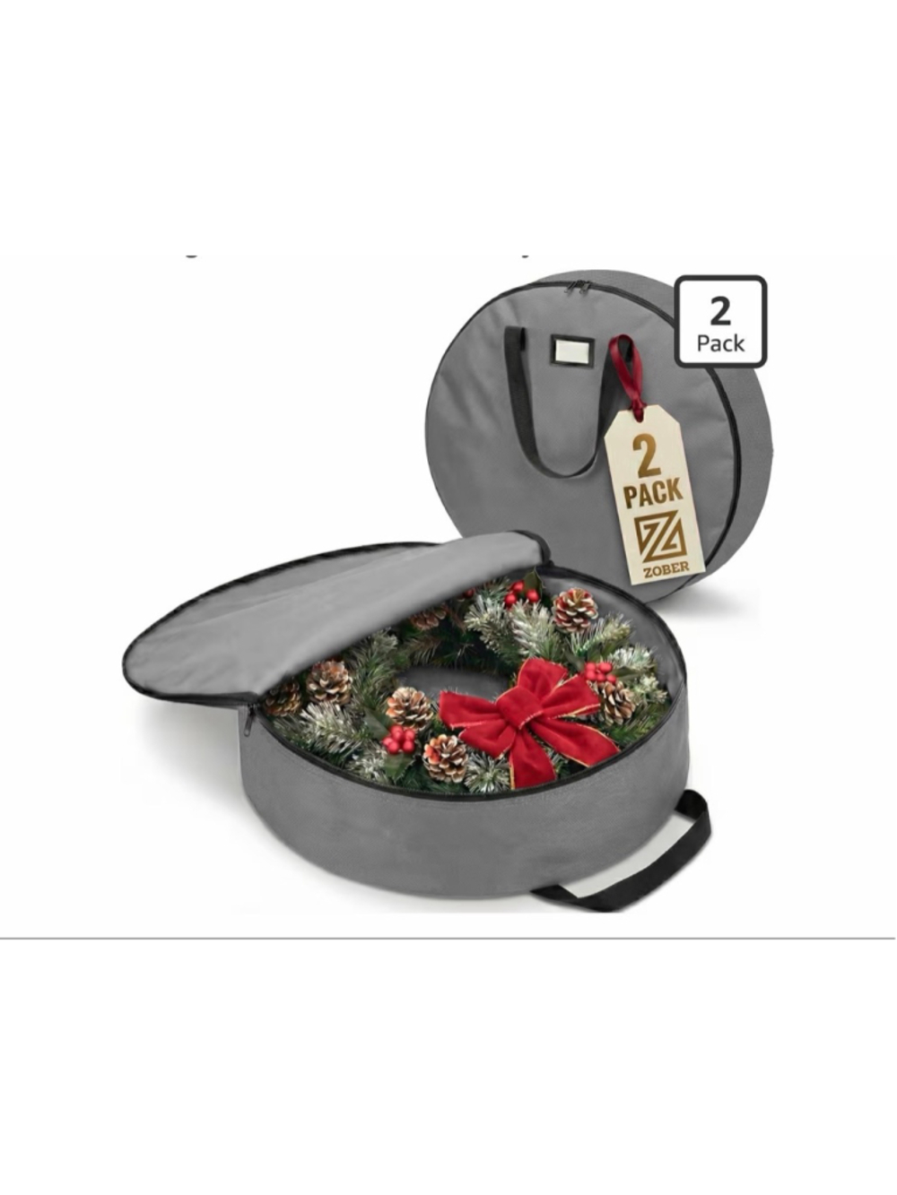 NEW ZOBER 2 Pk Oxford Christmas Wreath Storage Container 48” Bag